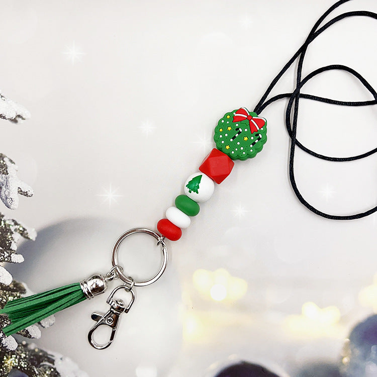 Wholesale Christmas Silicone Beaded Strap Keychain Split Strap Necklace